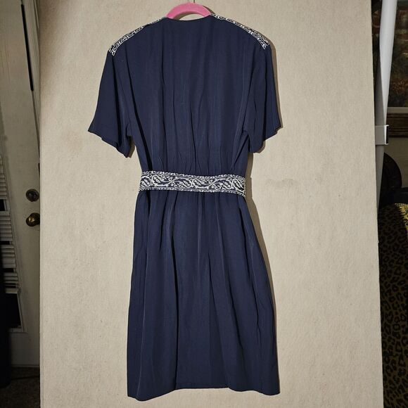 Vintage Petite Sophisticate Women's Career Dress Size Medium Navy Blue Belted - Picture 15 of 15